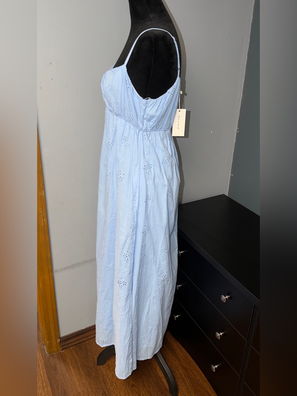 Light Blue Eyelet Spaghetti-Strap Maxi Dress - Picture 2 of 5